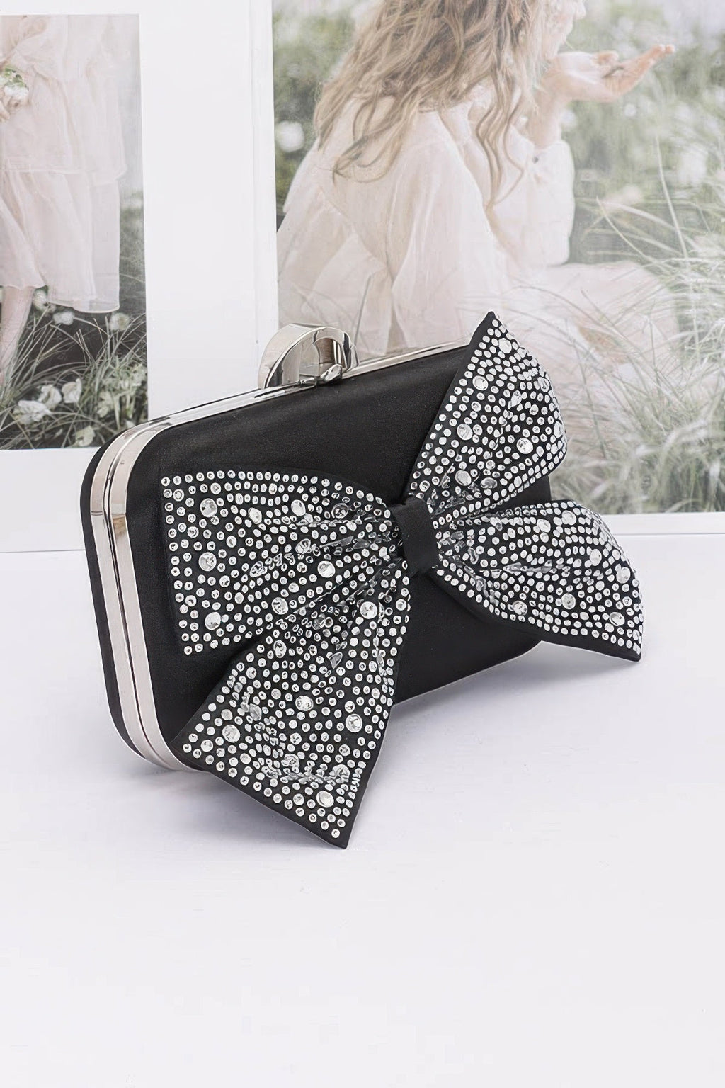 Rhinestone Hotfix Ribbon Nylon Hard Case Clutch