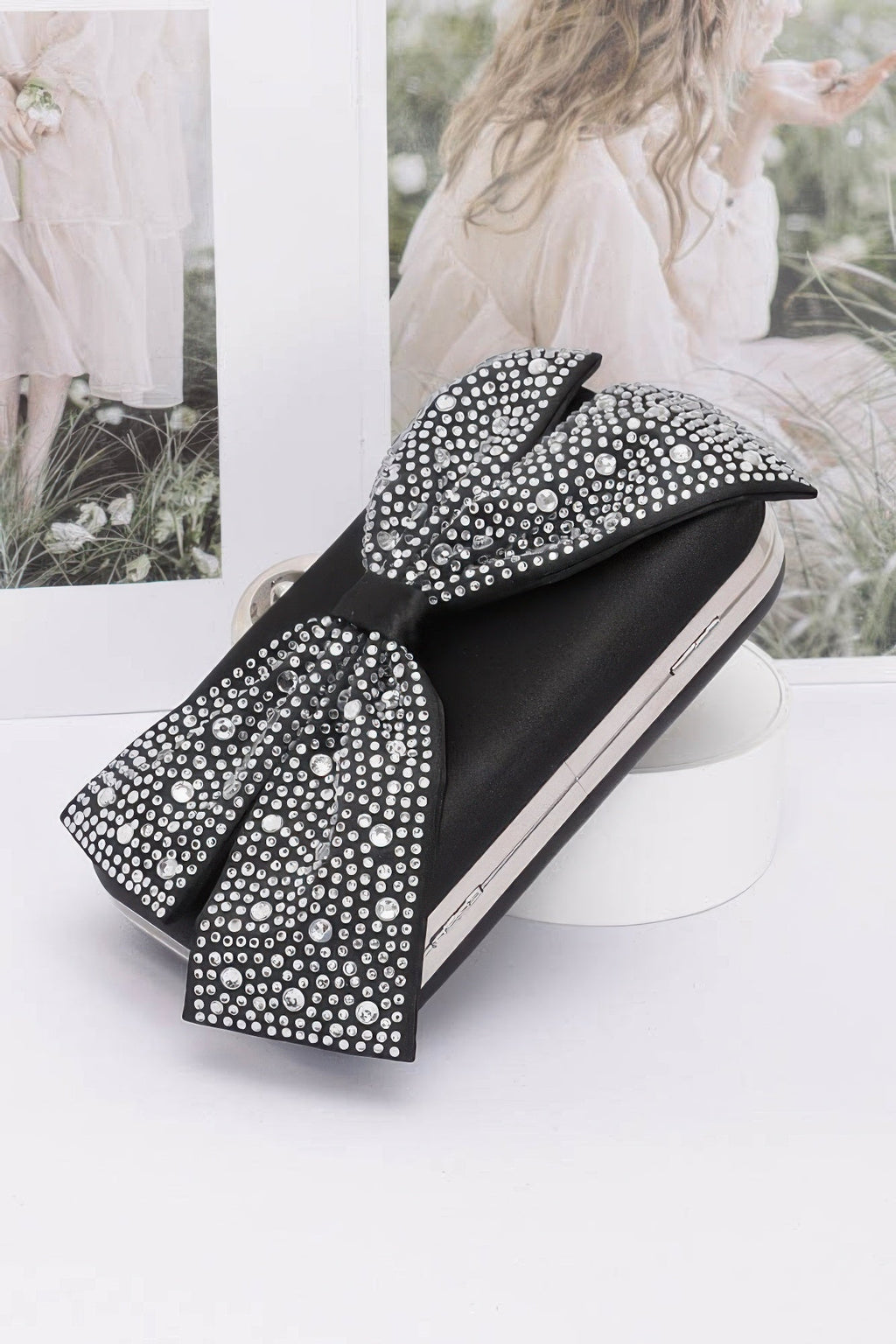 Rhinestone Hotfix Ribbon Nylon Hard Case Clutch