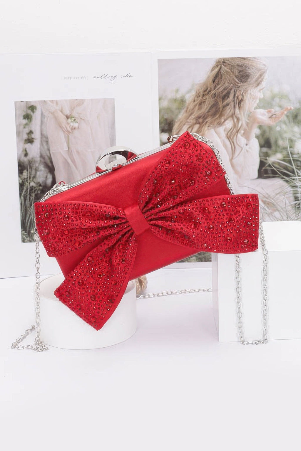 Rhinestone Hotfix Ribbon Nylon Hard Case Clutch
