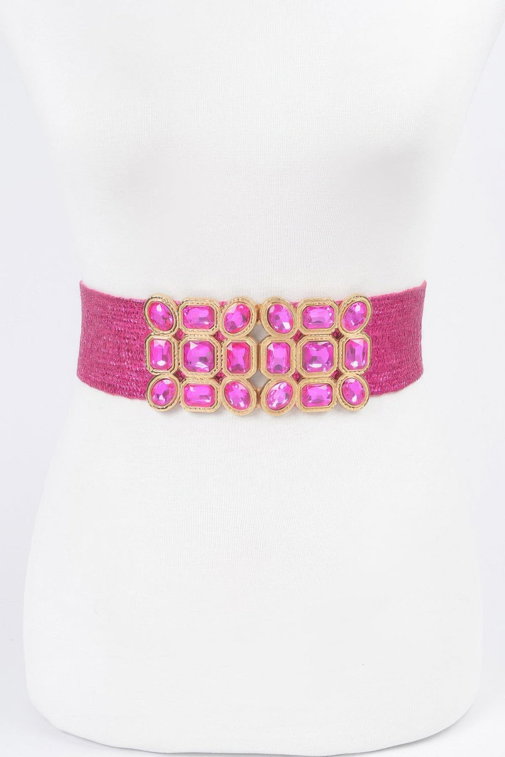 Multi Stone Metallic Straw Stretch Belt