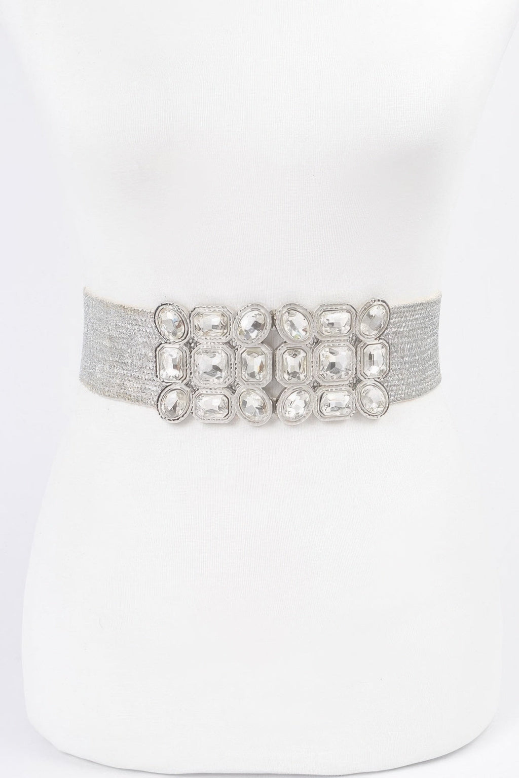Multi Stone Metallic Straw Stretch Belt