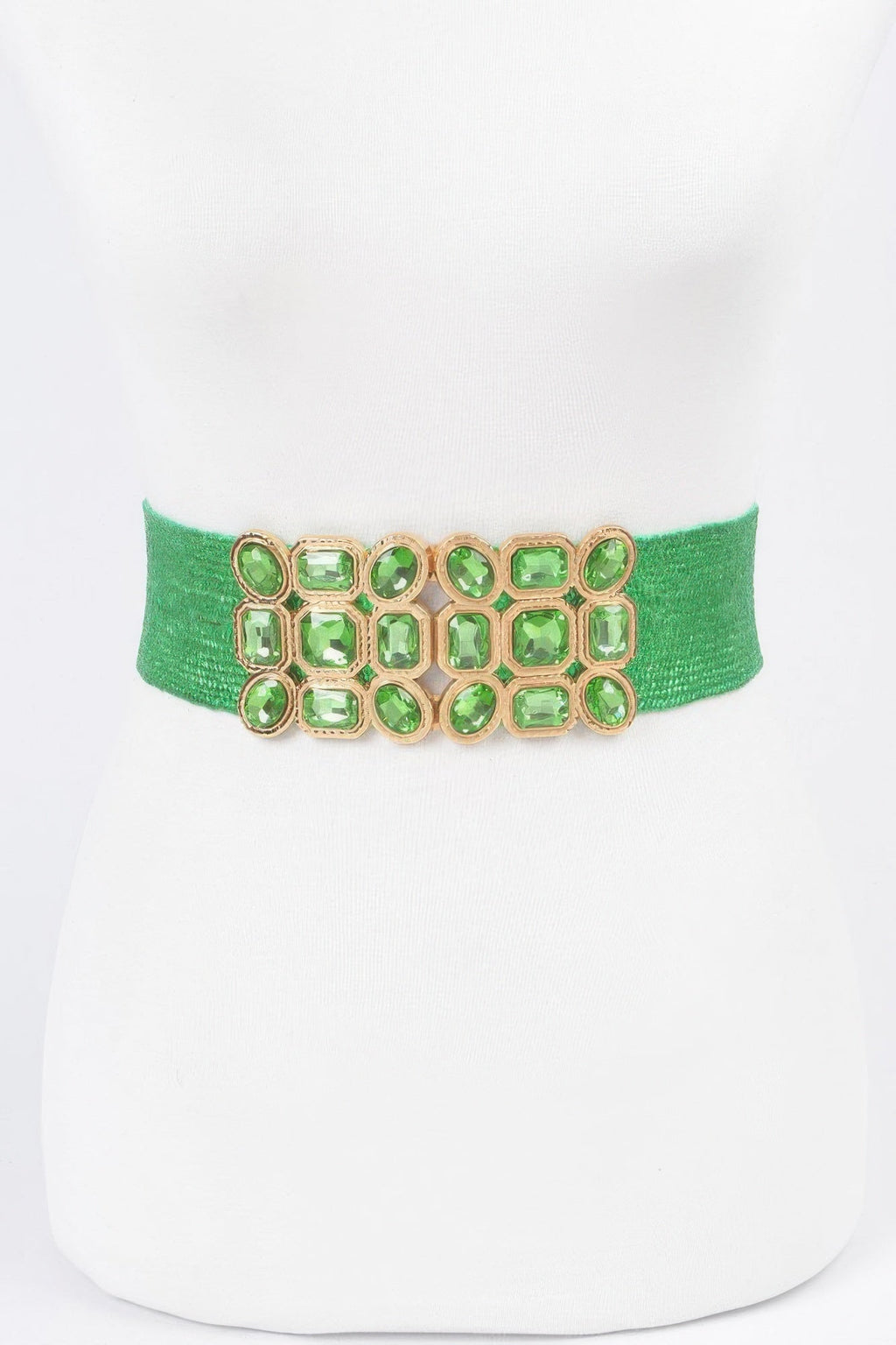 Multi Stone Metallic Straw Stretch Belt