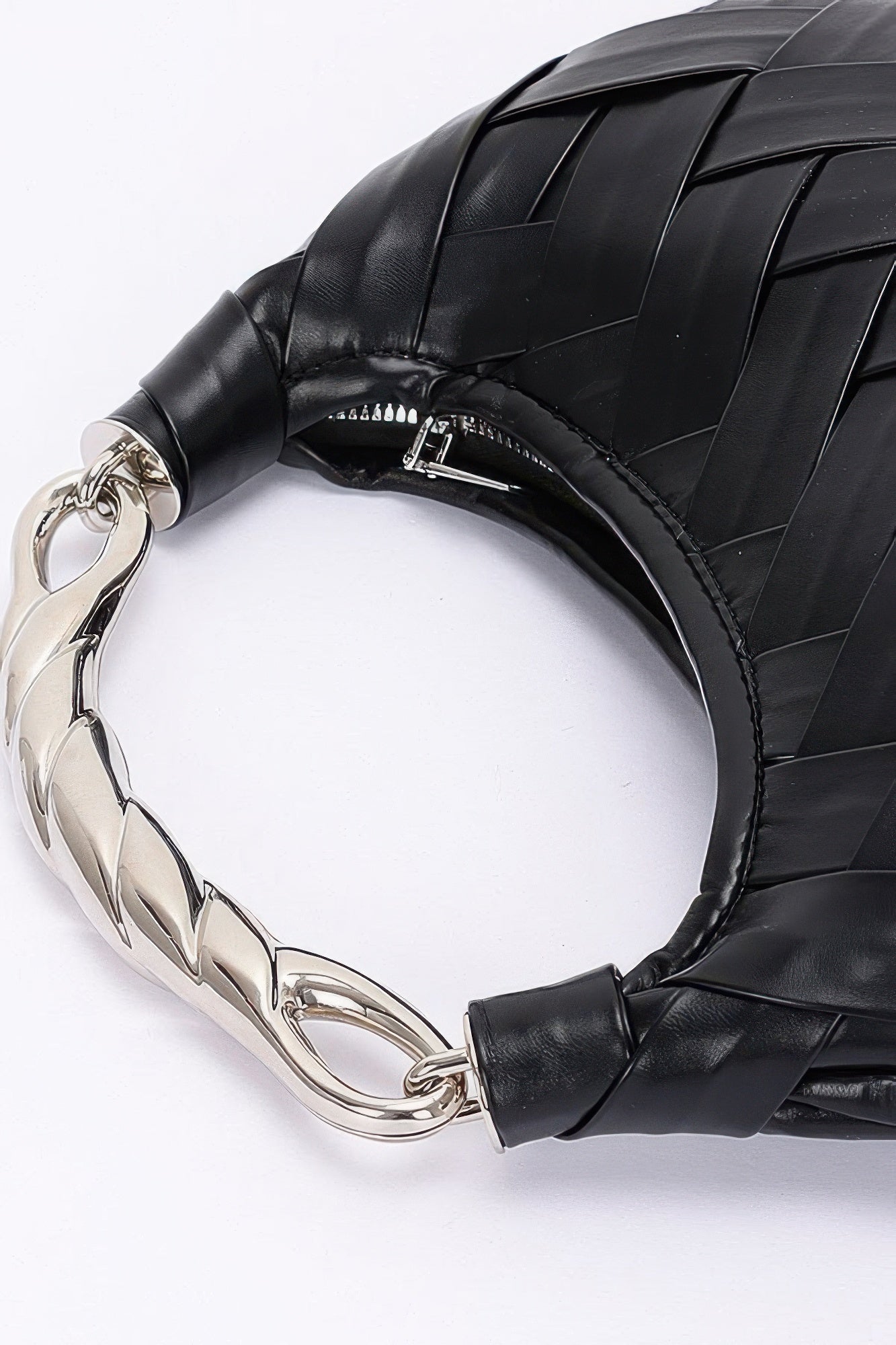 Faux Leather Braided Metal Handle Clutch