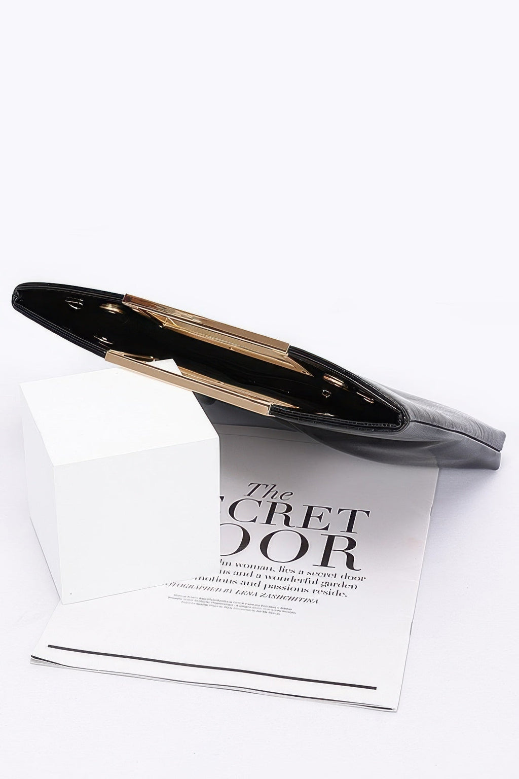 Faux Leather Metal Handle Clutch