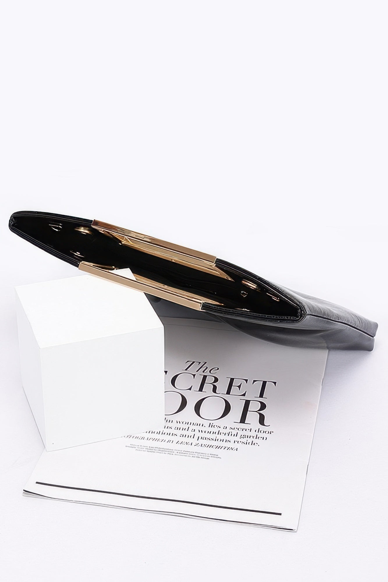 Faux Leather Metal Handle Clutch