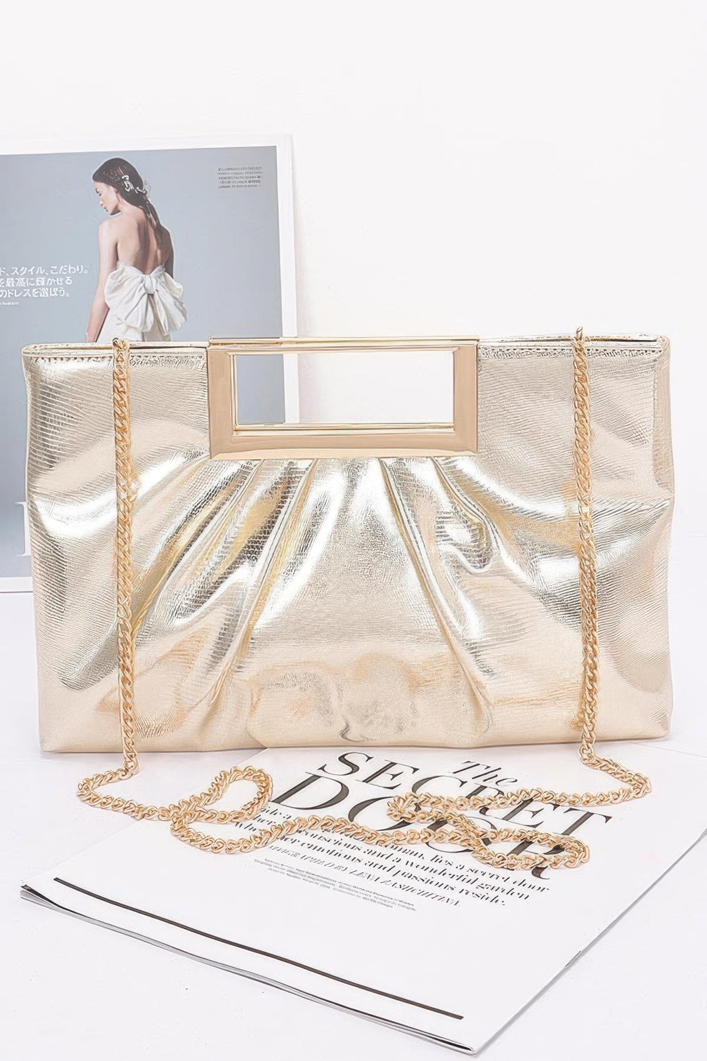 Faux Leather Metal Handle Clutch
