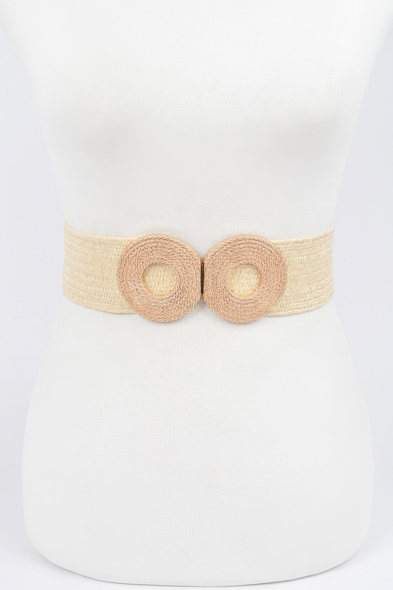 Faux Straw Elastic Two Buckles Belt