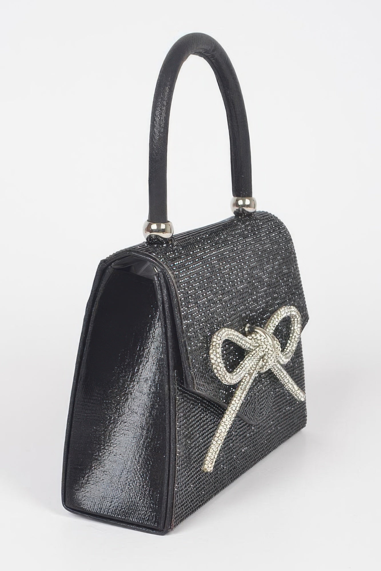 Rhinestone Ribbon Top Handle Bag