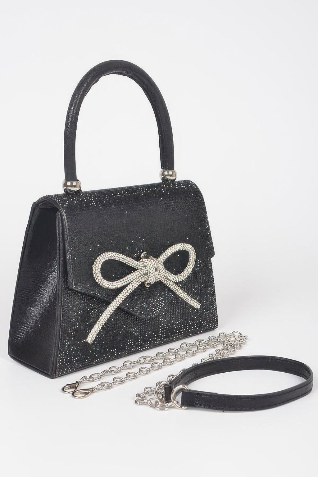 Rhinestone Ribbon Top Handle Bag