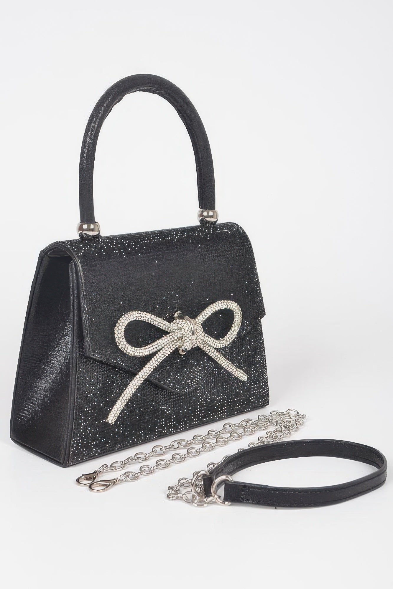 Rhinestone Ribbon Top Handle Bag