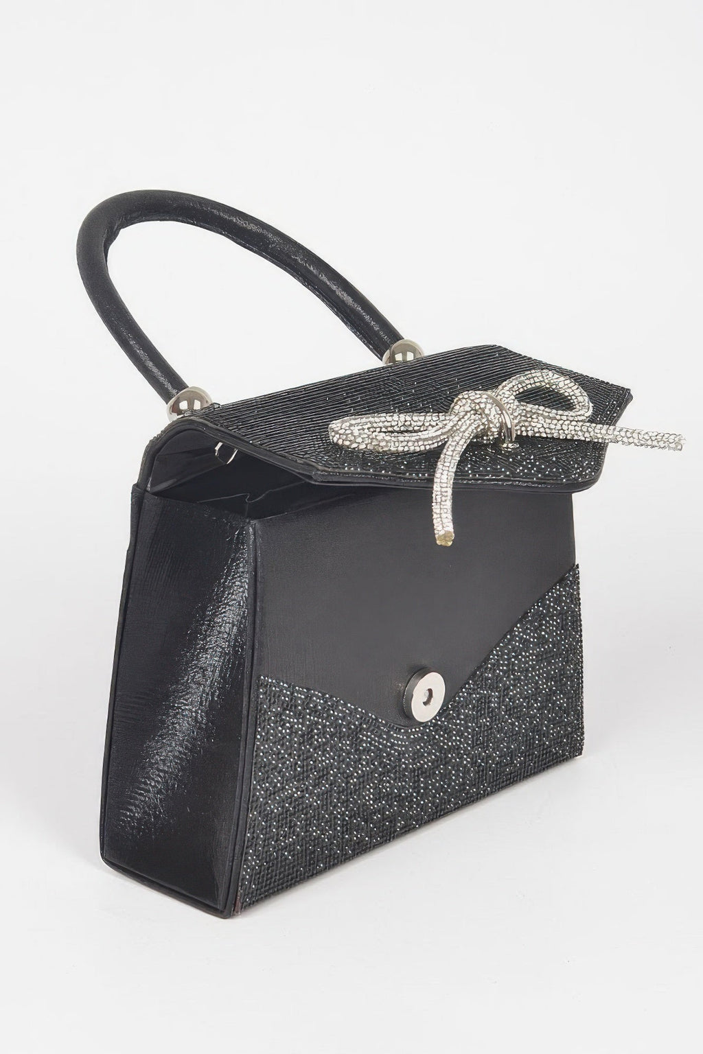 Rhinestone Ribbon Top Handle Bag