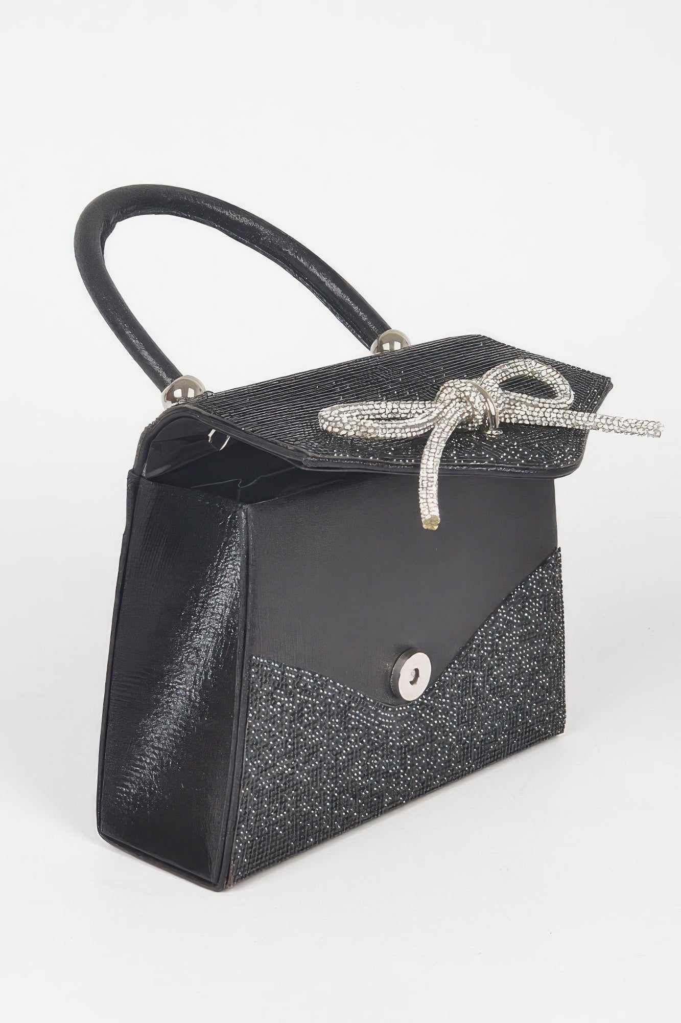Rhinestone Ribbon Top Handle Bag