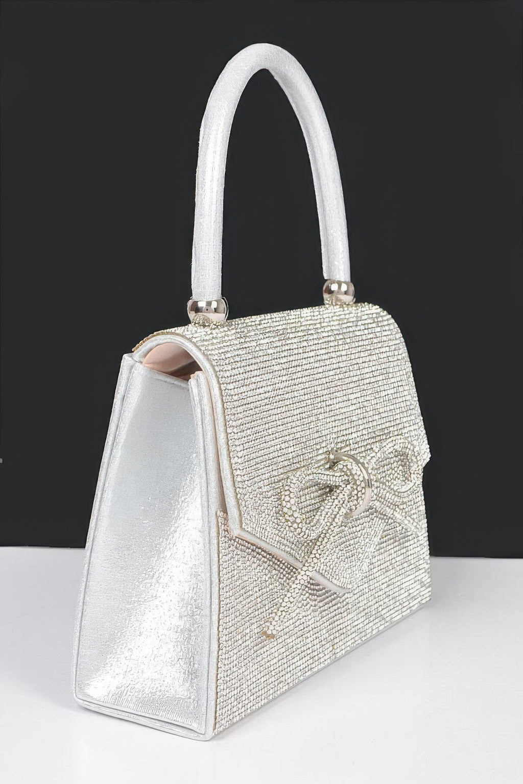 Rhinestone Ribbon Top Handle Bag