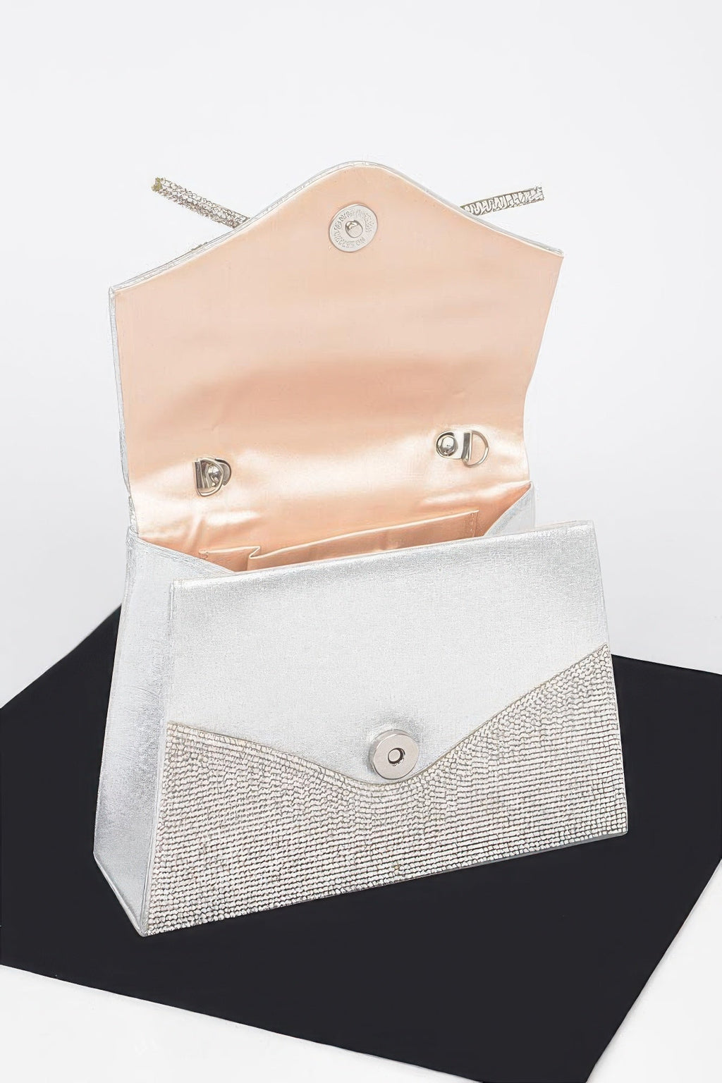 Rhinestone Ribbon Top Handle Bag
