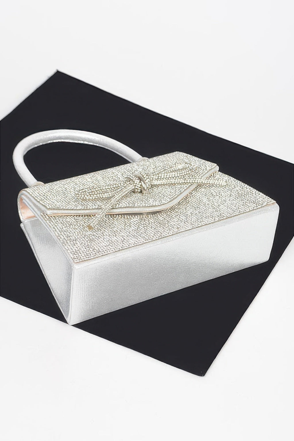 Rhinestone Ribbon Top Handle Bag