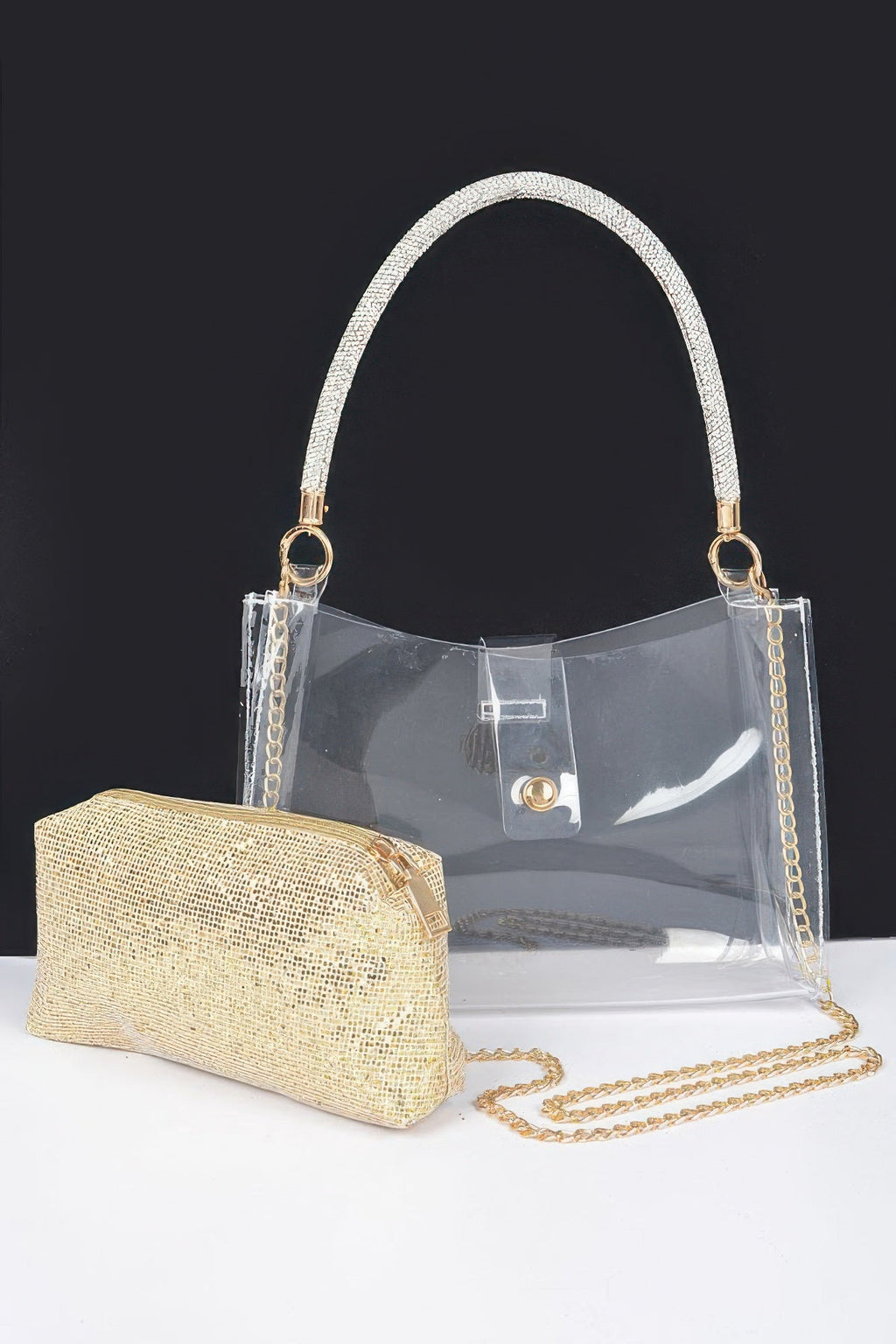 Clear Small Hobo Bag W/rhinestone Handle