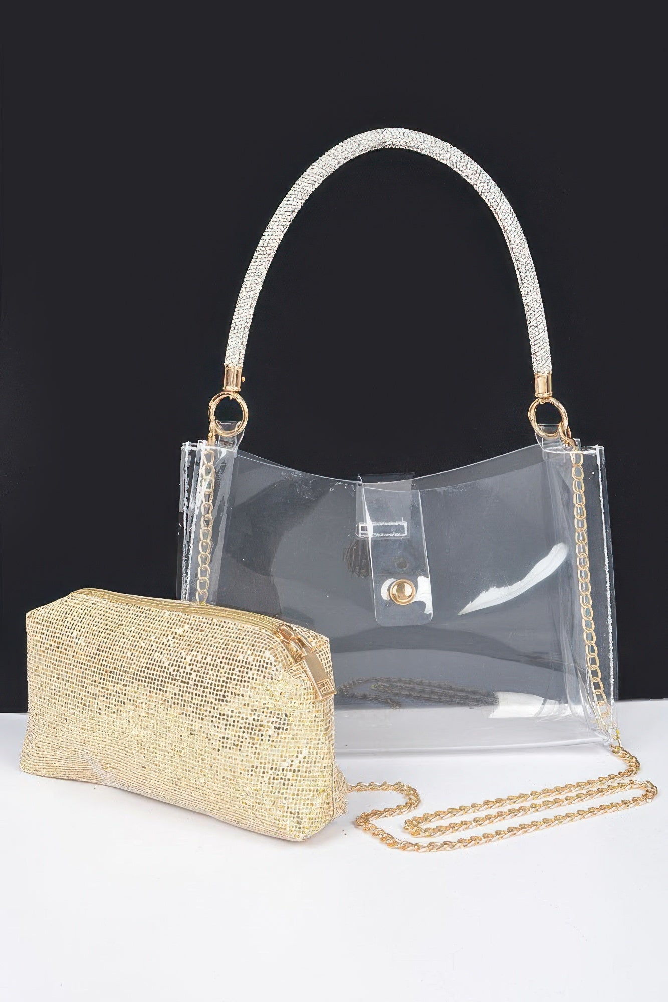Clear Small Hobo Bag W/rhinestone Handle