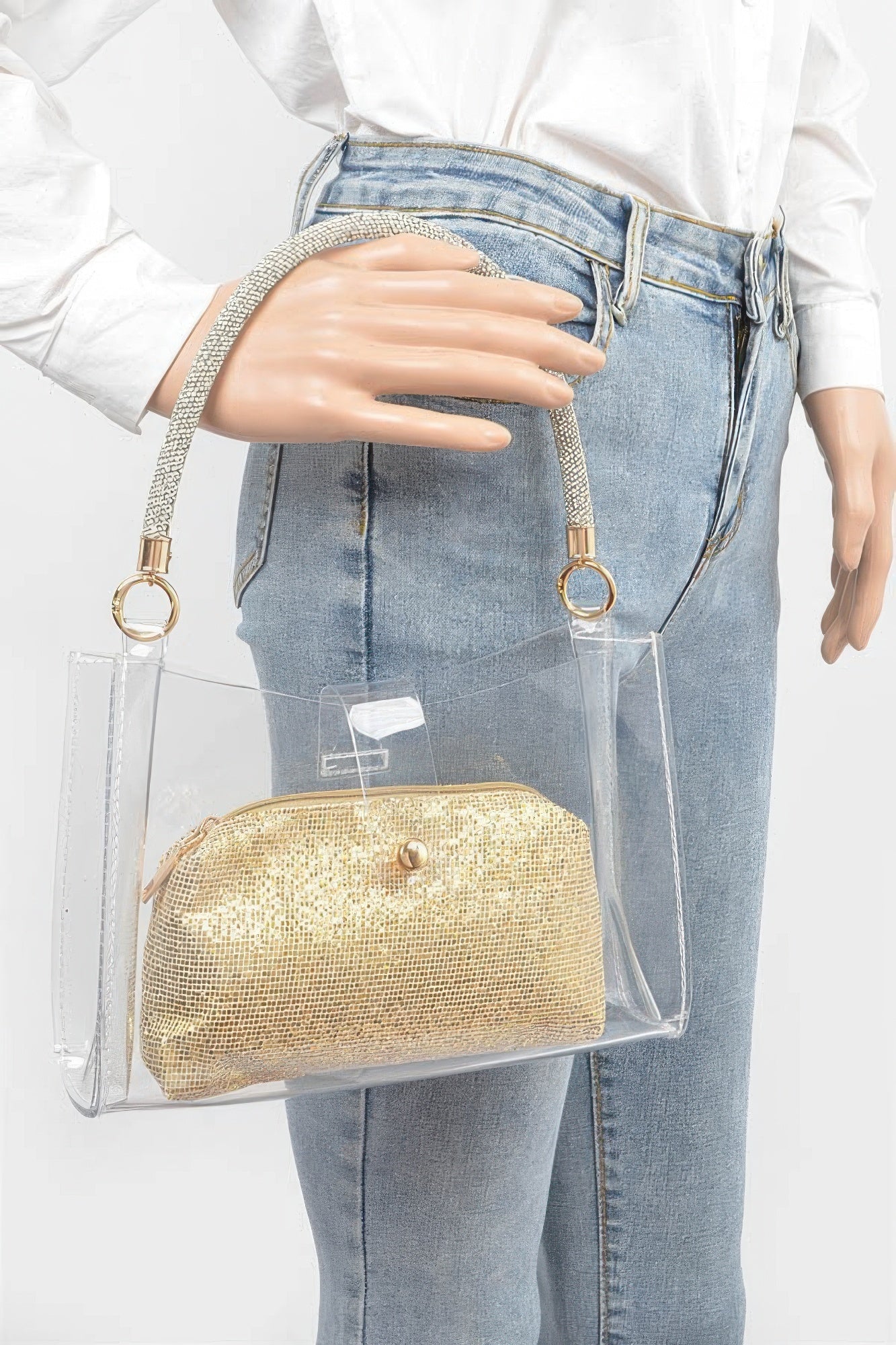 Clear Small Hobo Bag W/rhinestone Handle
