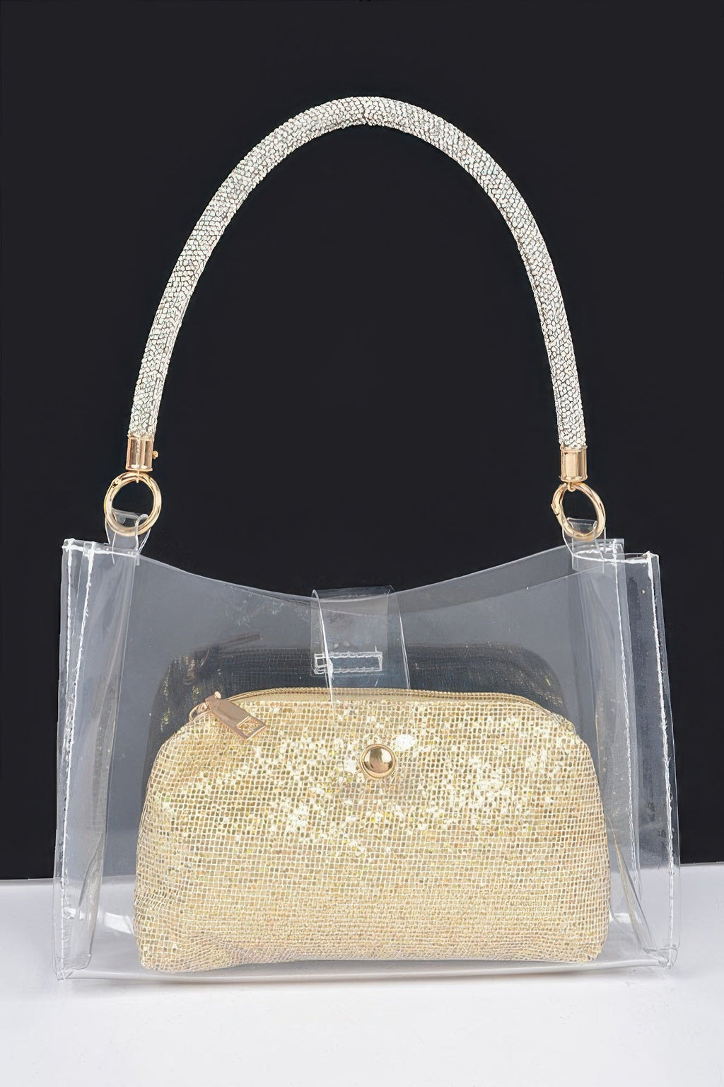 Clear Small Hobo Bag W/rhinestone Handle