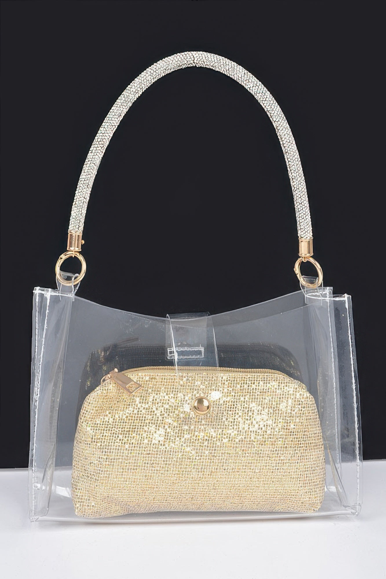 Clear Small Hobo Bag W/rhinestone Handle