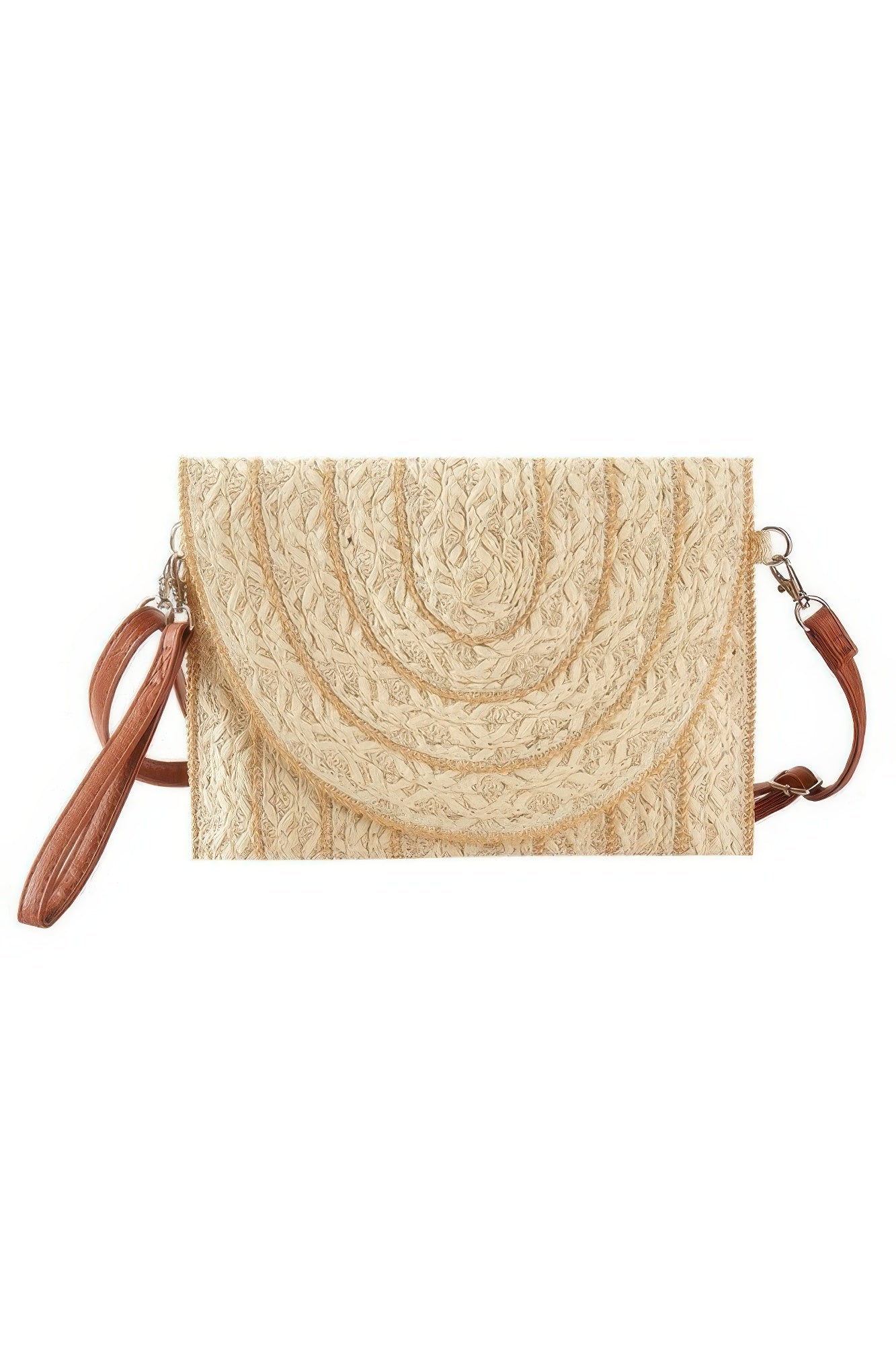 Stitch Detailed Straw Clutch & Crossbody Bag
