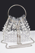 Clear Pearl Stud Bucket Bag W/chain Tassle