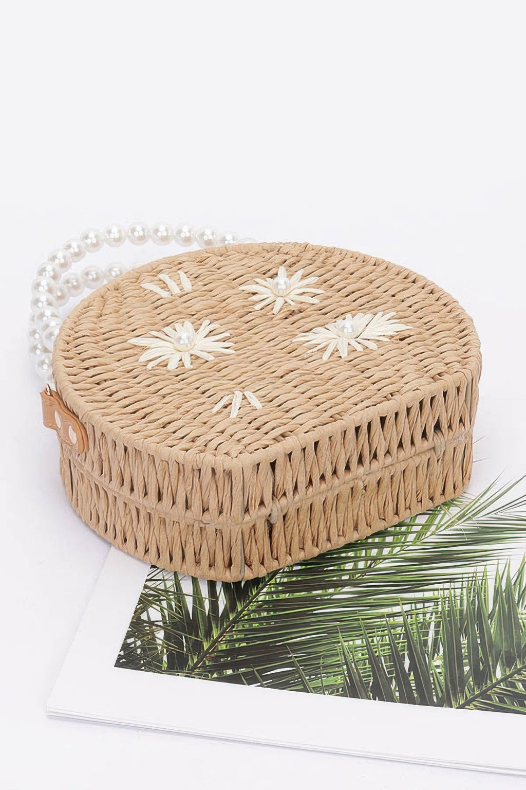 Faux Straw Handmade Clutch W/pearl Handle