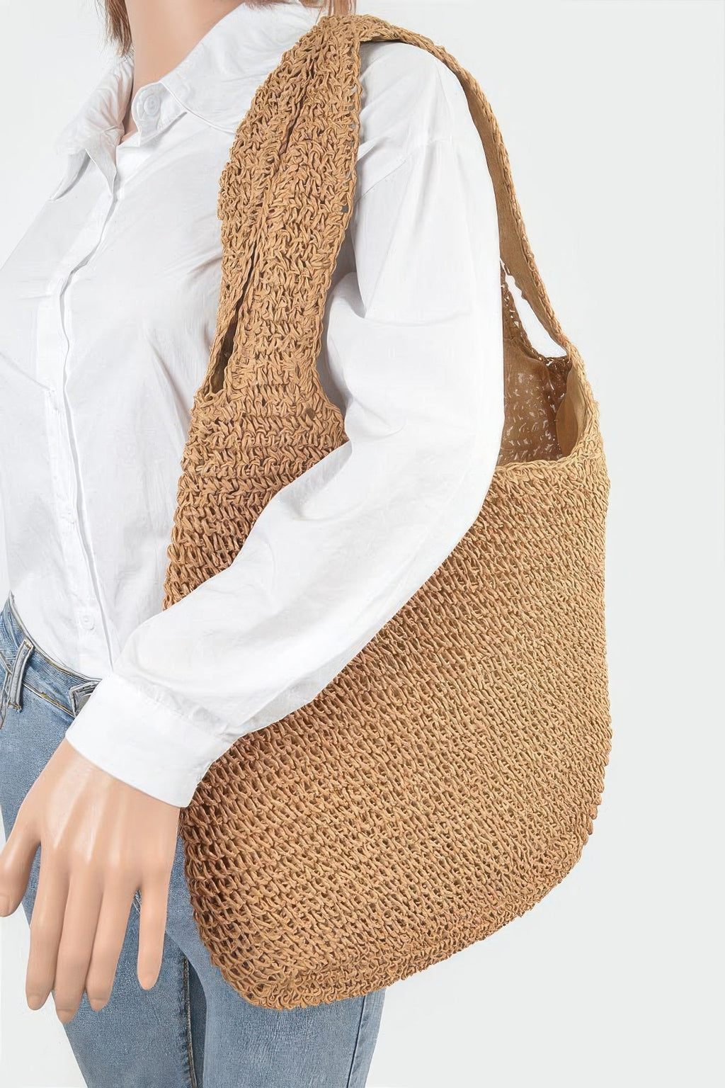 Faux Straw Hobo Bag