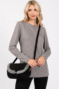 Fleece Trimmed Solid Crossbodybag Adjustable Strap