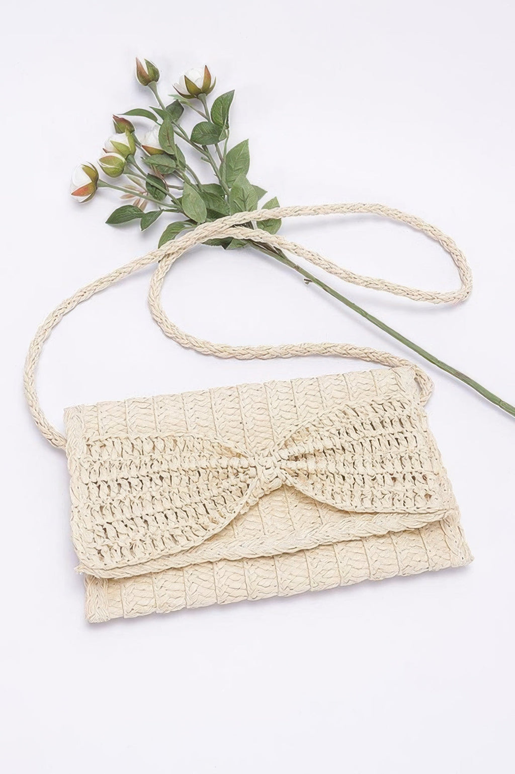 Faux Straw Handmade Ribbon Flap Clutch
