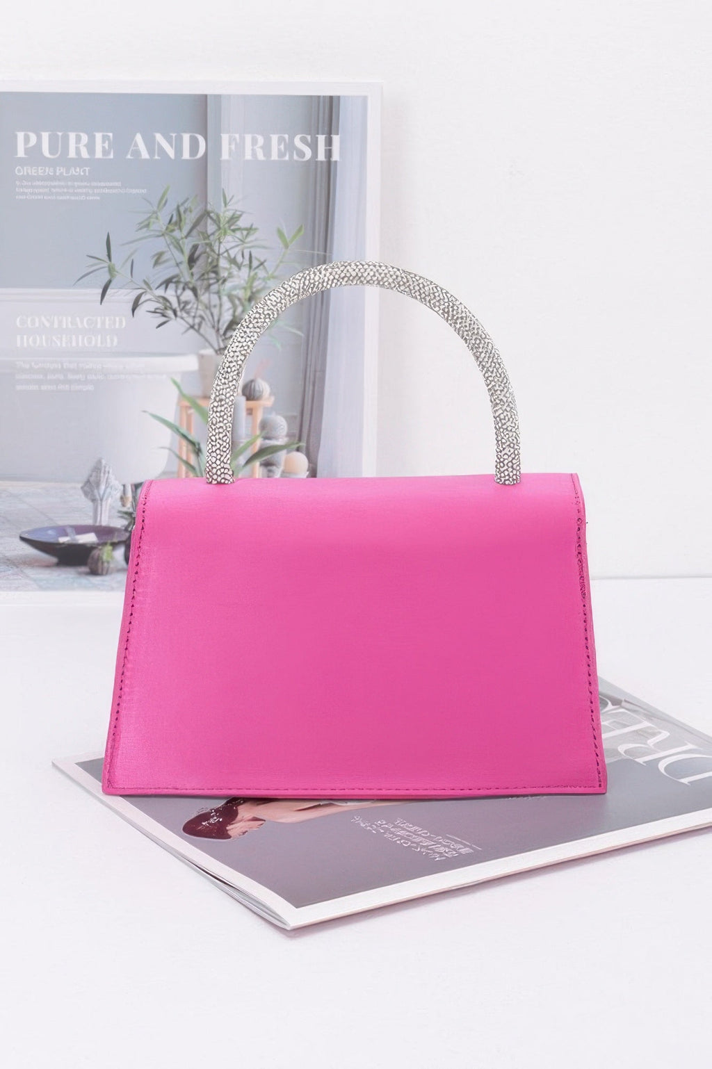 Rhinestone Ribbon Handle Flap Bag