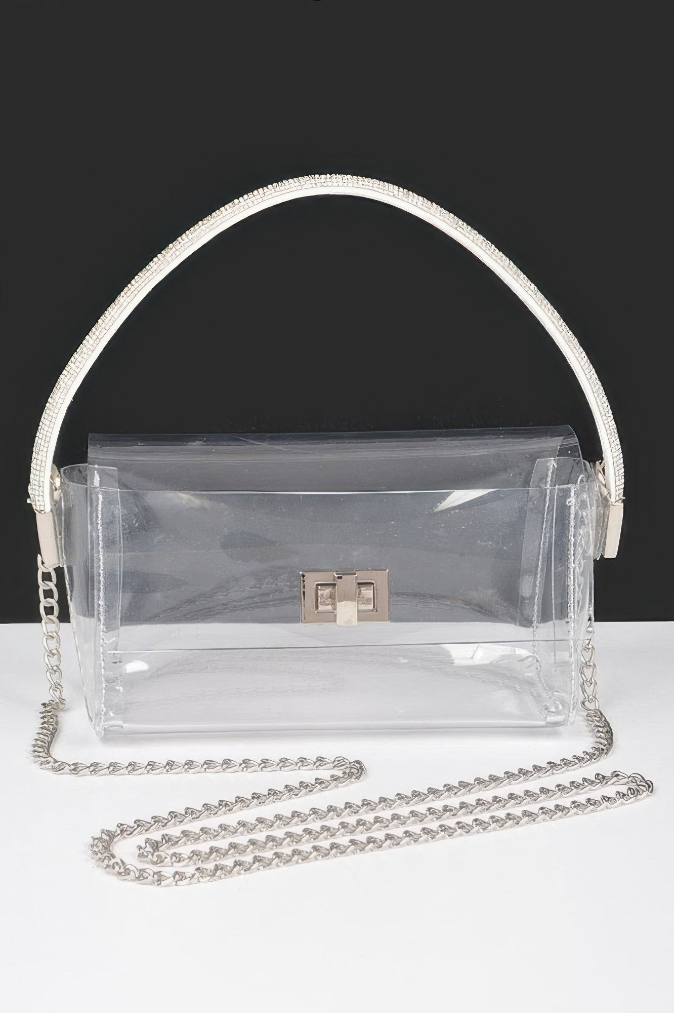 Transparent Rhinestone Top Handle Flap Bag
