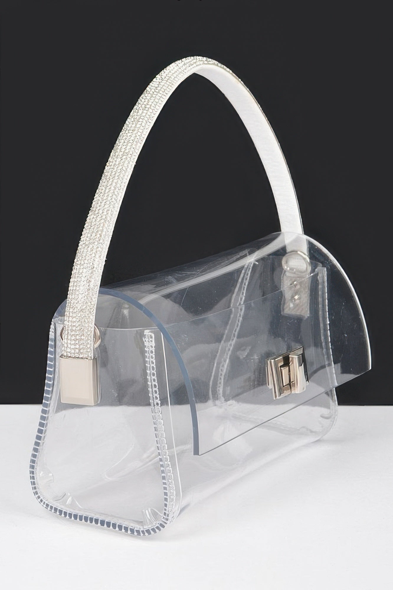 Transparent Rhinestone Top Handle Flap Bag