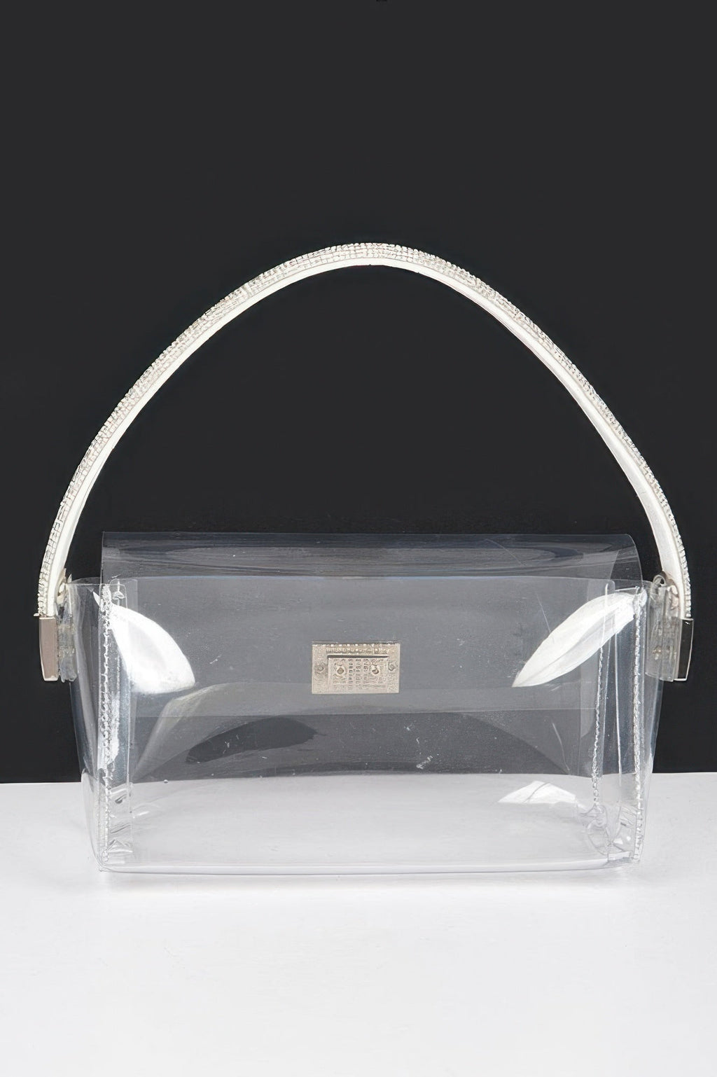 Transparent Rhinestone Top Handle Flap Bag