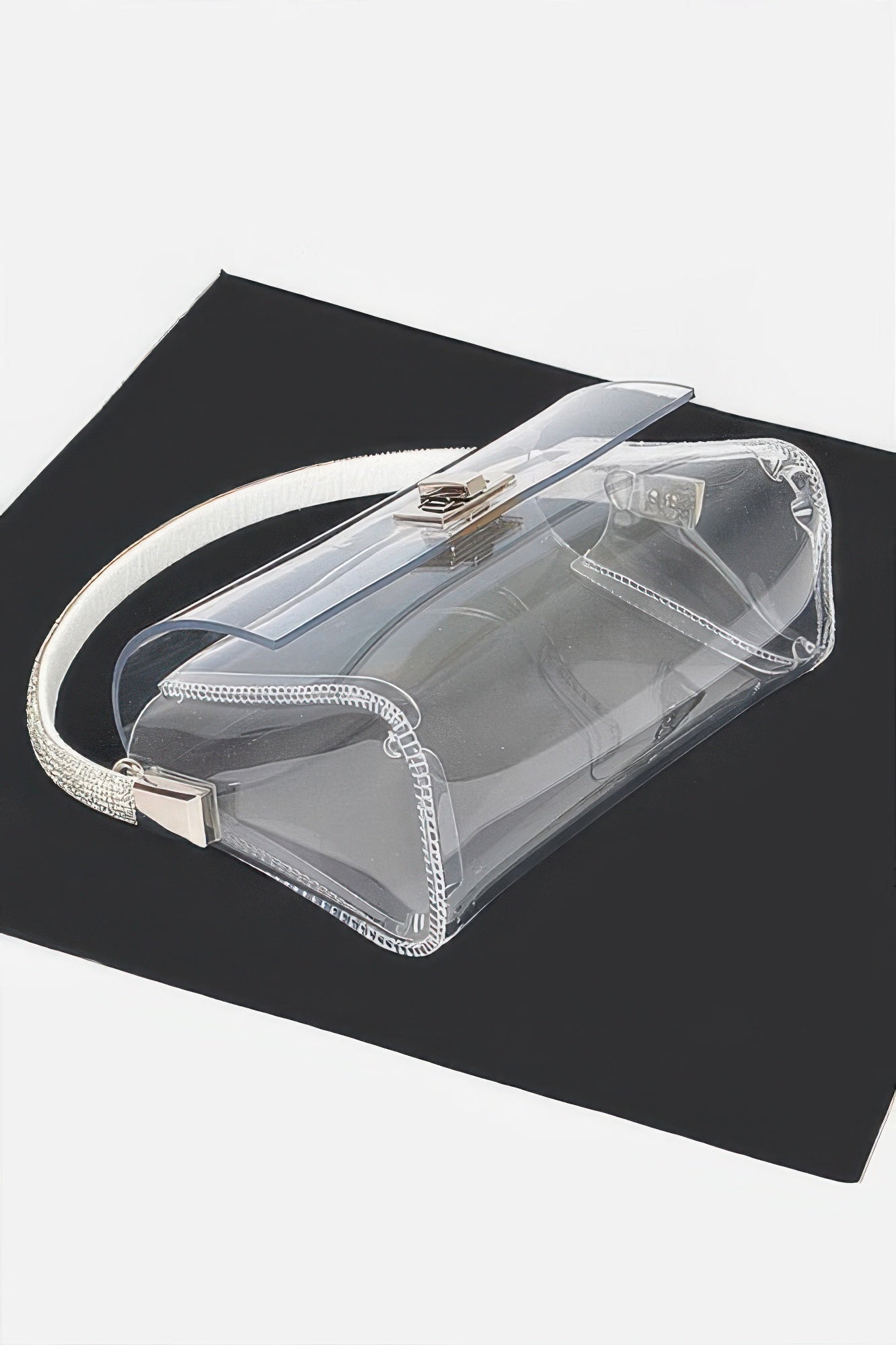 Transparent Rhinestone Top Handle Flap Bag