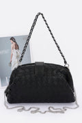 Faux Leather Braided Frame Shoulder Bag
