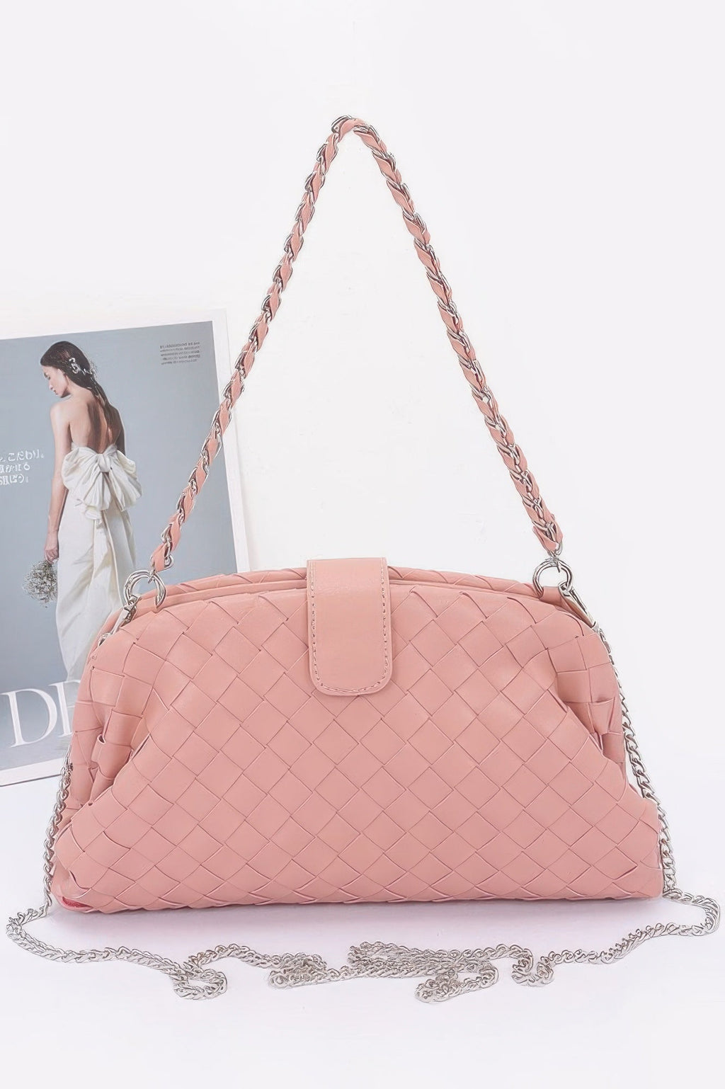 Faux Leather Braided Frame Shoulder Bag