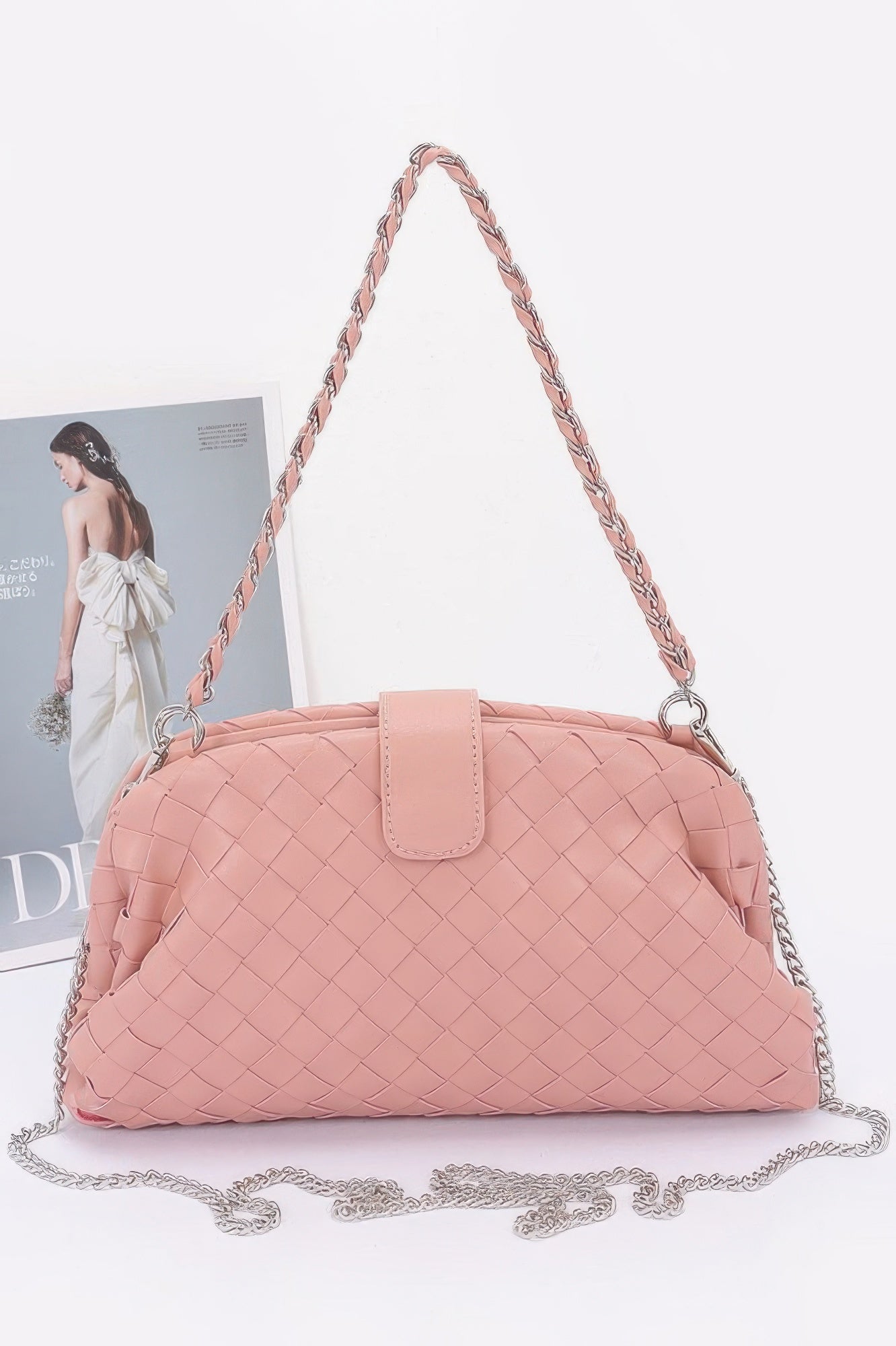 Faux Leather Braided Frame Shoulder Bag
