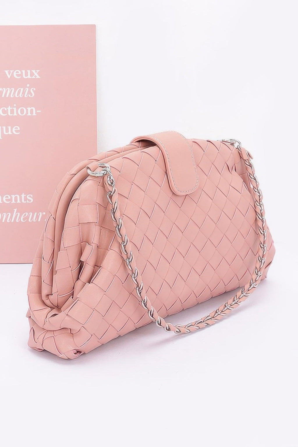 Faux Leather Braided Frame Shoulder Bag