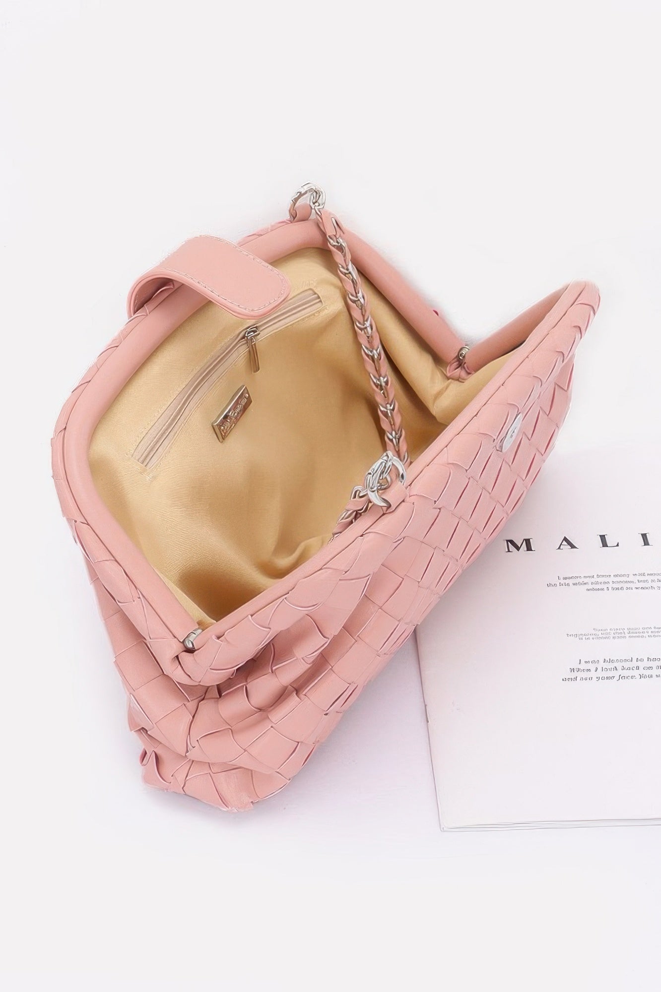 Faux Leather Braided Frame Shoulder Bag