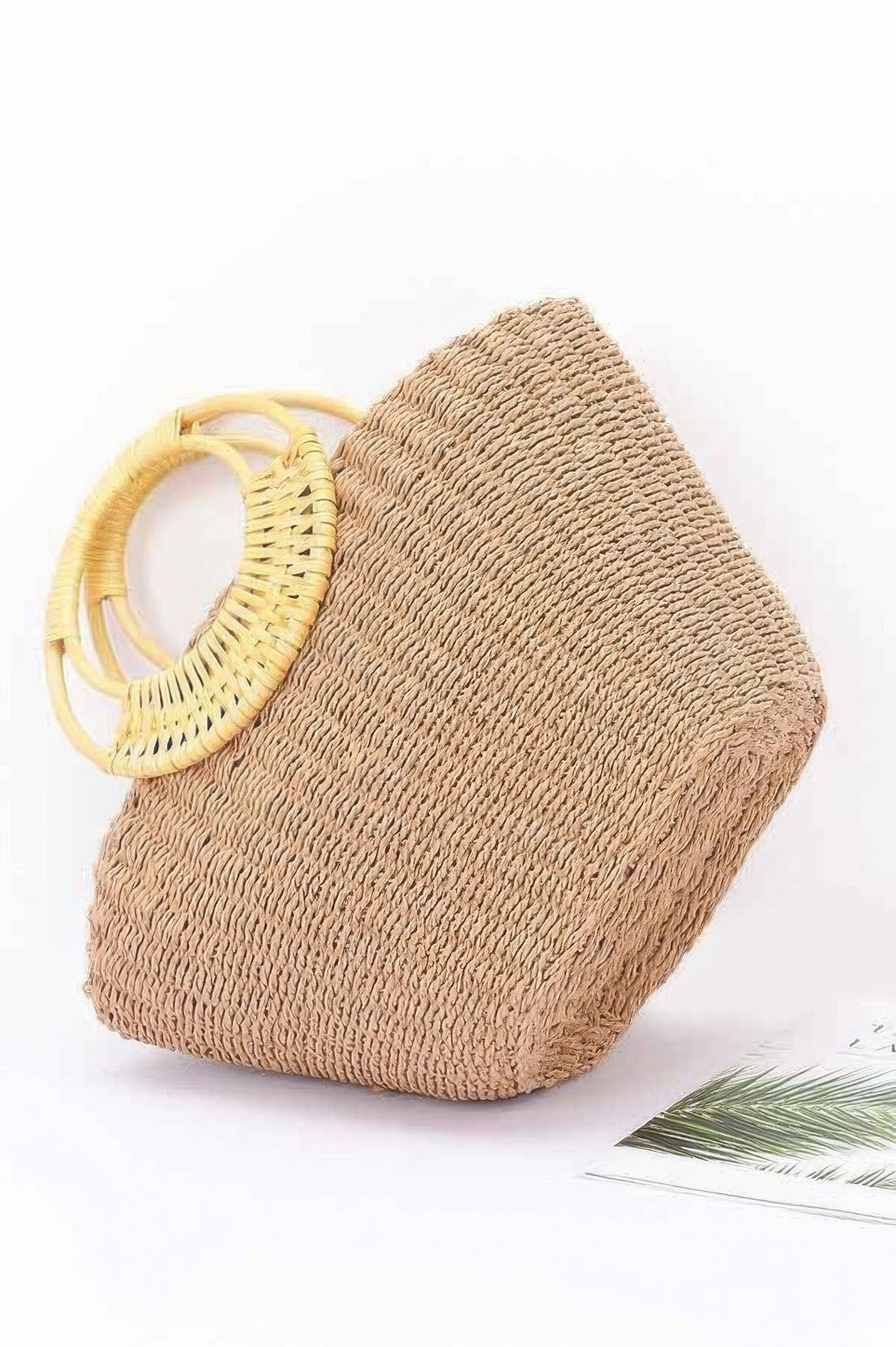 Faux Straw Bamboo Handle Tote Bag