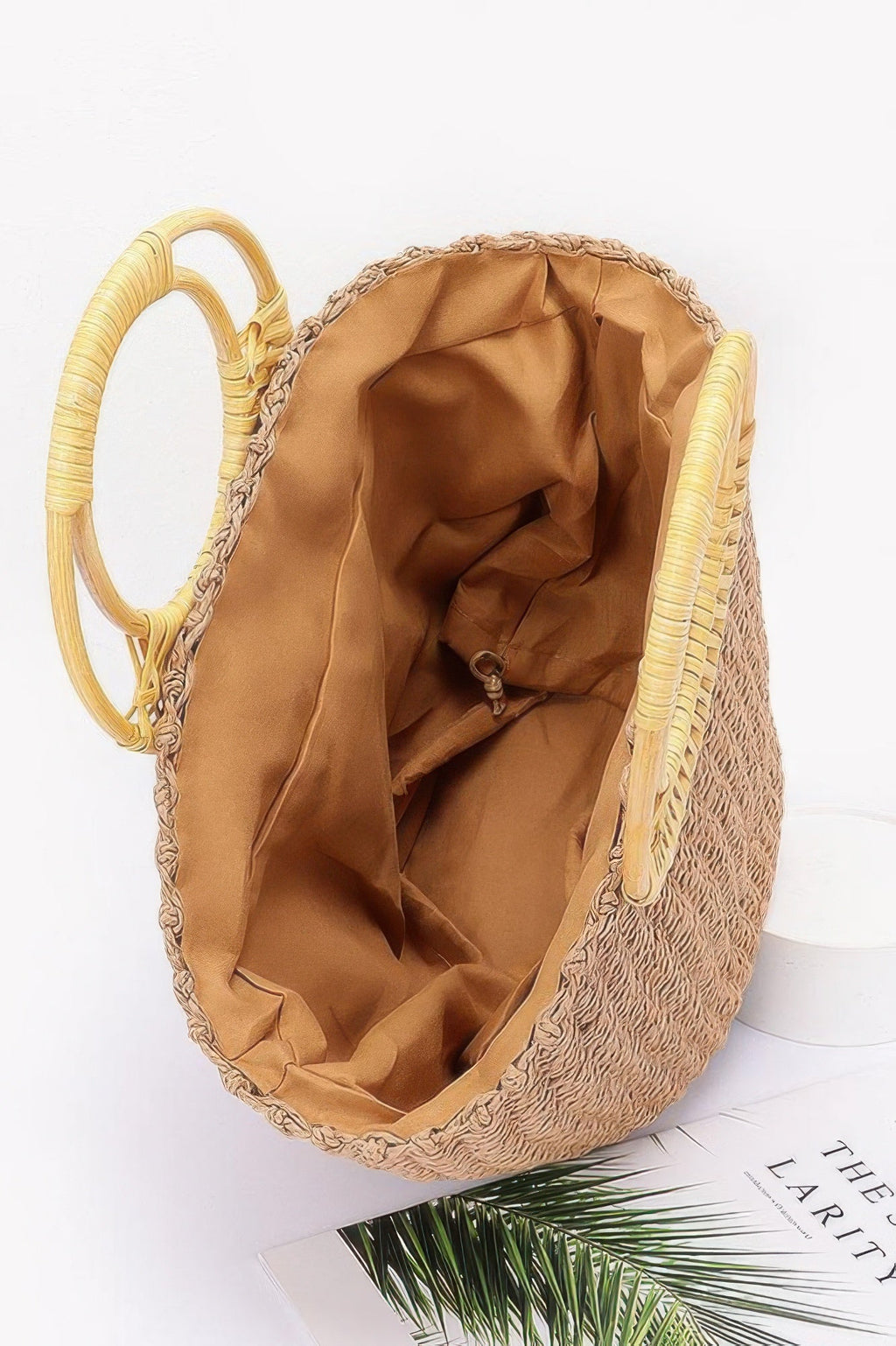 Faux Straw Bamboo Handle Tote Bag