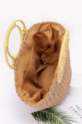 Faux Straw Bamboo Handle Tote Bag
