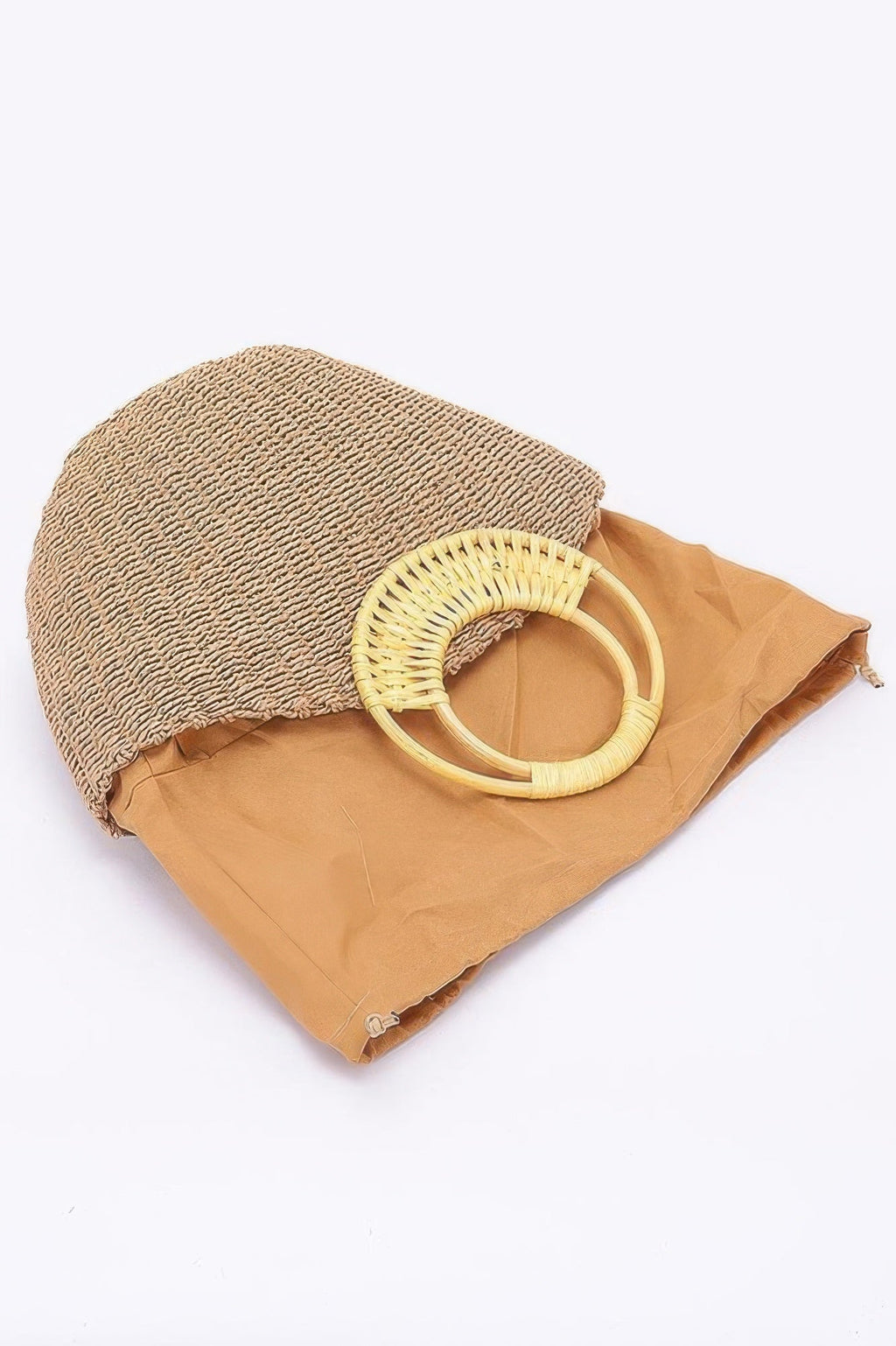 Faux Straw Bamboo Handle Tote Bag