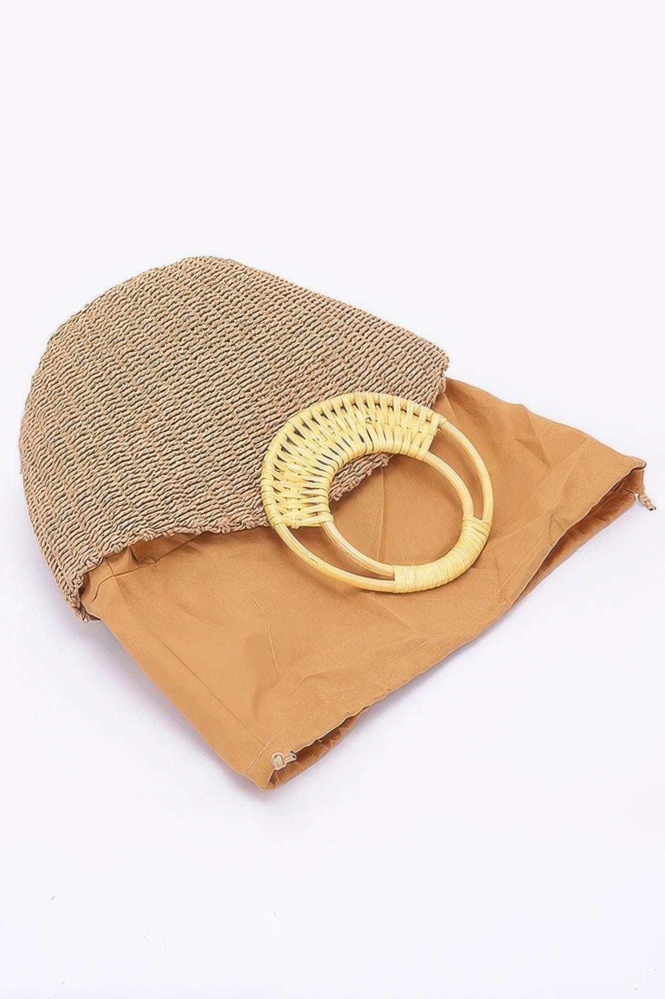 Faux Straw Bamboo Handle Tote Bag