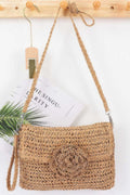 Faux Straw Handmade Flower Flap Clutch
