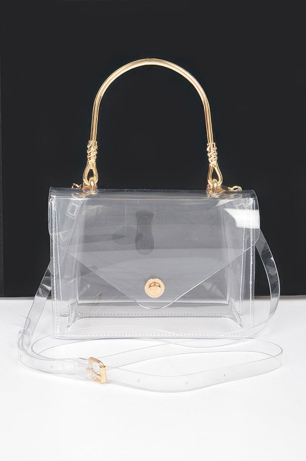 Transparent Metal Handle Flap Clutch