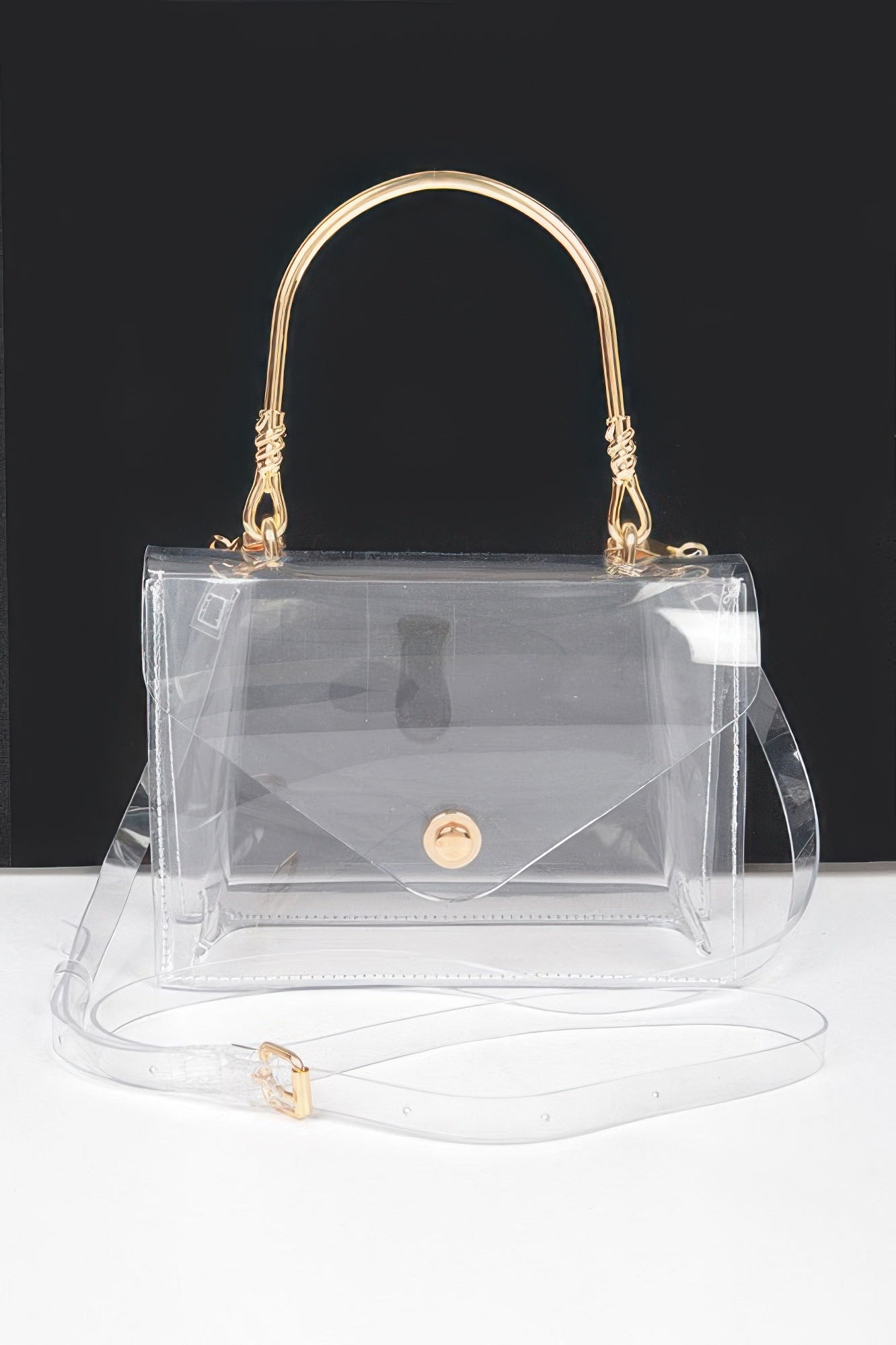 Transparent Metal Handle Flap Clutch