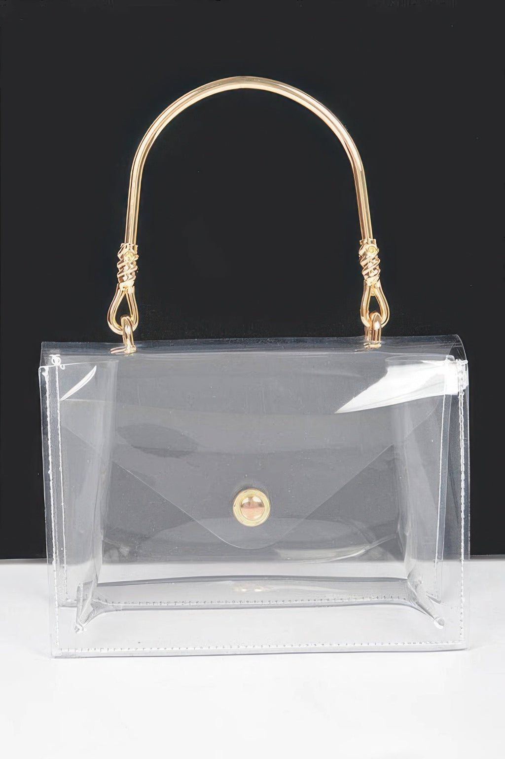 Transparent Metal Handle Flap Clutch