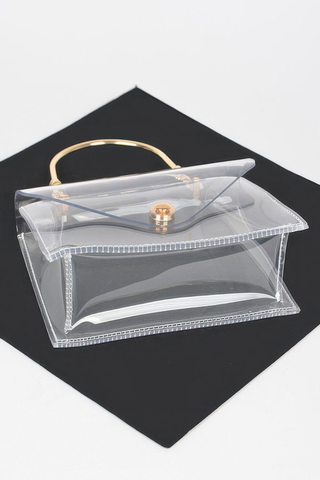 Transparent Metal Handle Flap Clutch